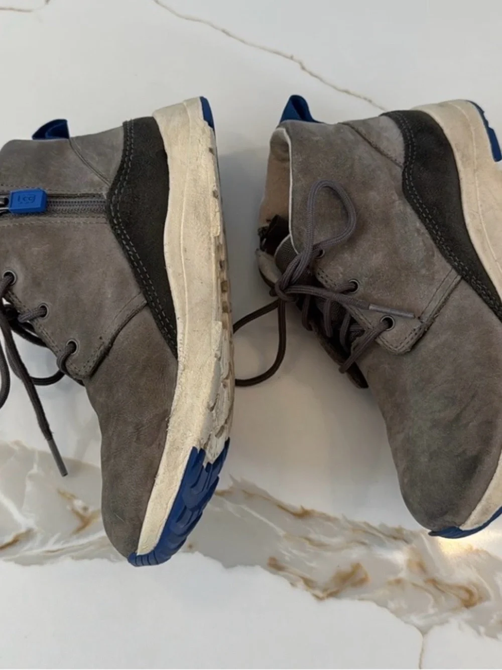 UGG Kids Gray Canoe III Weather Boot with Blue Outsole Accents